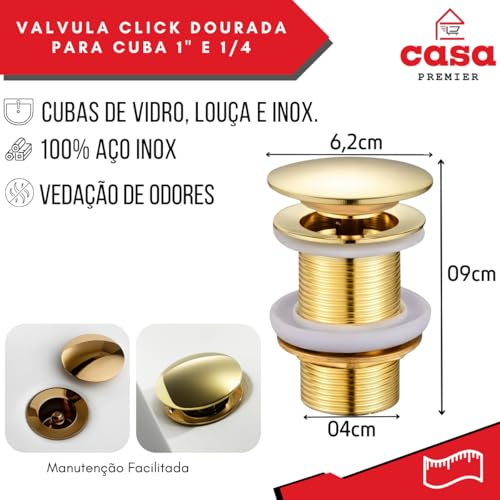 Válvula Click De Inox Cuba Dourado Banheiro 1.1/4
