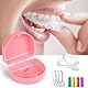 OFFCUP Zahnspangendose, Spangendose, Prothesendose, Zahnspangenbox, Auslaufsicher Prothese Box mit Aligner Entfernungswerkzeug für Reisen und täglichen Gebrauch für Menschen Zahnspangen(Rosa)