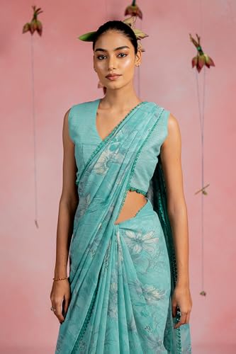 Image of MIRCHI FASHION Saree for Woman Georgette Floral and Leaf Printed | Elegant Farewell and Ceremonial Women's Sari with Blouse Piece