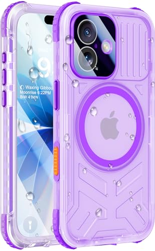 Haireca for iPhone 17 Waterproof Case with Magsafe Built-in [Camera & Screen Protector] [Lanyard] IP68 Water Proof Full Body Dustproof Heavy Duty Frosted Protective Phone Cover 6.3 Purple