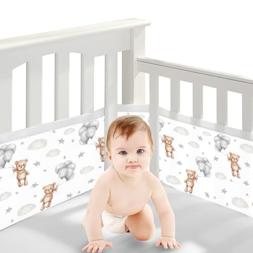 Bizcasa 2 Pièces Tours de Lit Bébé Cabane,4 Côtés Tour de Lit Respirant Doublure en Maille 3D Anti-Flux d'air,Réglable,Amovible - 340cmx30cm + 160cmx30cm (Ours Ballon)