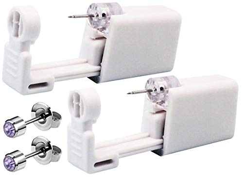 Self Ear Piercing Gun Ear Piercing Gun Kit Nose Piercing Gun Disposable Self Safety Ear Piercing Gun Kit Tool With Earrings 2 Pack (Purple Crystal 228#)