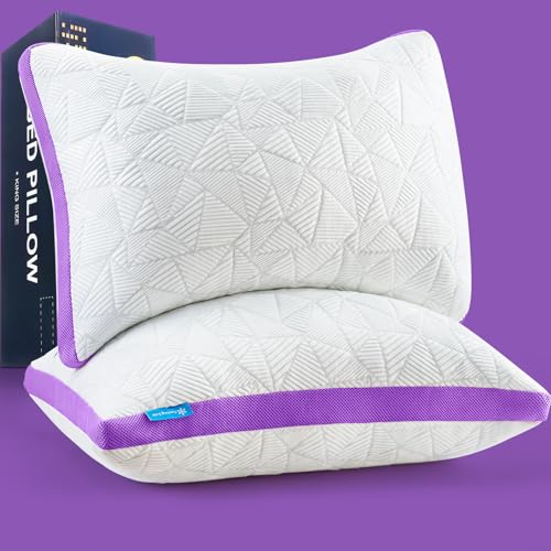 Image of BETU Cooling King Size Pillows Set of 2, Shredded Memory Foam Cool Pillows for Hot Sleepers, Adjustable Firm Soft Support Bed Pillow Perfect for Back Neck Pain and Side Sleeping with Cover, Purple