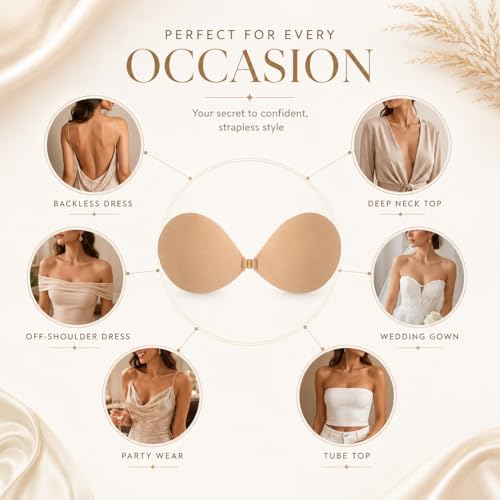 Image of Royal Luxury Women & Girl Strapless Push Up Stick On Invisible Bra - Wire Free Self Adhesive Backless Silicone for Deep Neck Dresses