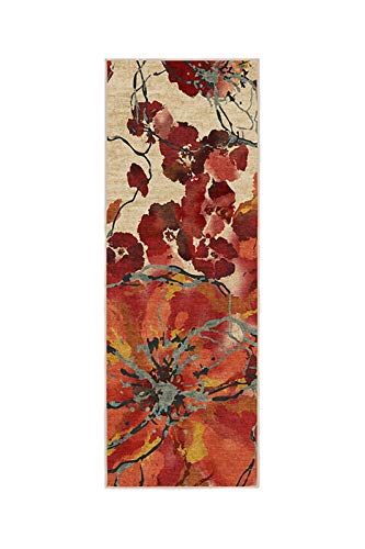 RUGGABLE Machine Washable Runner Rug - Floral Collection - Pet & Kid Friendly, Stain & Water Resistant, Non- Slip - Aquarelle Coral 2.5'x7'