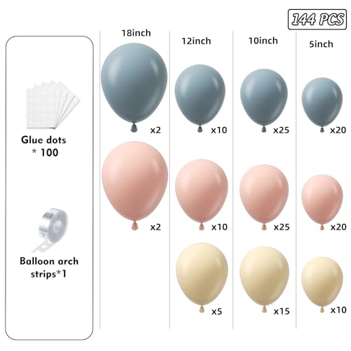 Image of Gender Reveal Balloon Arch Garland Kit 144pcs, Dusty Pink and Blue Sand White Balloons Arch Kit for Gender Reveal Boho Neutral Theme Baby Shower Birthday Bachelorette Decoration