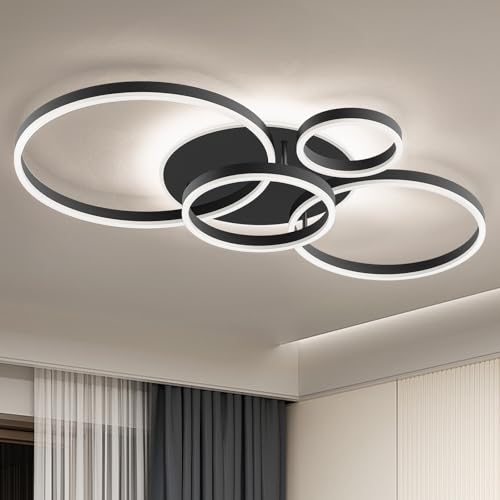 Qamra 100cm LED Deckenlampe,4 Ringe Design 100W,4000K Neutralweiß,Moderne Schwarze Deckenleuchte aus Metall und Acryl für Wohnzimmer,Schlafzimmer,Esszimmer,Büro