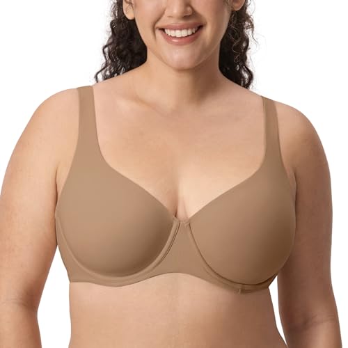 Image of DELIMIRA Women's Confishape Unlined Balconette Bras | Underwire, Supportive, No Padding, Tshirt Bra, Full Coverage, Plus Size