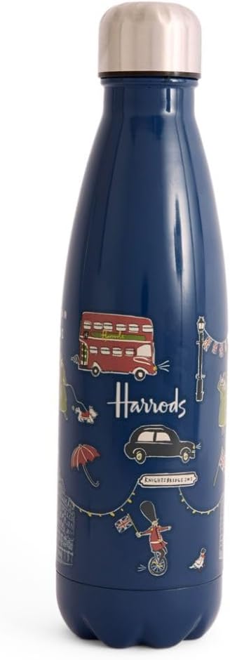 HarrodsLondon Knightsbridge Insulated Steel Water Bottle, 480ml, Double Wall, Suitable for Hot & Cold Liquids