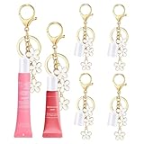 LUHOHI 4PCS Lip Balm Cap Keychain With Flower Charms for Summer Fridays, Lip Gloss Holder Keychains Kit for Summerfridays 0.5oz Portable Purse Accessories （No Lip Balm）