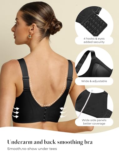 Image of COMFELIE Wireless Bra No Underwire Full Coverage Large Bust Support Side Smoothing Black