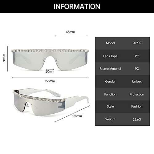 YAMEIZE Y2K Diamond Wrap Around Sunglasses - Rimless Futuristic Shield Frameless Rhinestone bling Sun Glasses for Women Men3