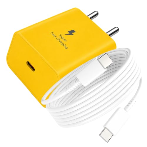 Image of Super Fast Charger Adapter with Cable Compatible with Samsung S /A /M /F /Z Series,S26 /S25 /S24 /S23 /S22 /S21 /Fe /Plus /Edge /Ultra /Flip /Fold & More, USB-C BIS Certified -oo Yellow