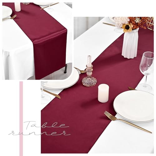 Lykoow 20 Pack Satin Table Runner 12 x 72 Inch Burgundy Table Runner fit Rectange and Round Table,Long Premium Satin Silk Table Runners for Wedding,Birthday Banquets Engagements Party Decoration by Lykoow - Used condition - Image 5