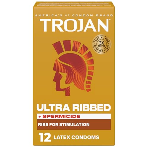 TROJAN Stimulations Ultra Ribbed Spermicidal Condoms, 12 Count