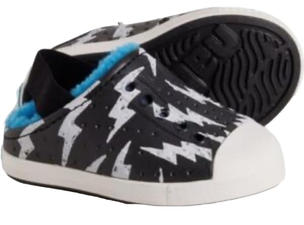 Native Shoes Toddler Boys Jefferson Cozy Glow in The Dark Lightning Bolt Lined Slip On Sneakers with Heel Strap, Black/White/Blue, 4C