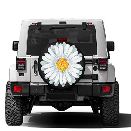 Image of Vintage White Daisy Spare Tire Cover Dust-Proof Wheel Tire Cover Fit Trailer, RV, SUV and Many Vehicle 17 Inch