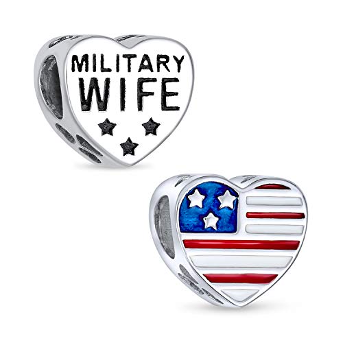 Charm de corazón americano de plata para regalar a la esposa de un militar