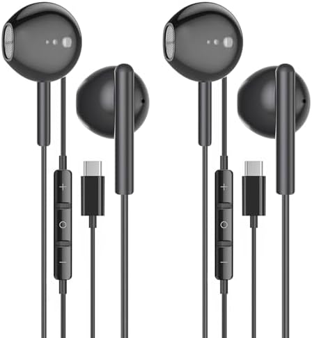 Pacote com 2 fones de ouvido USB C para iPhone 16/16 Pro/16 Plus/...