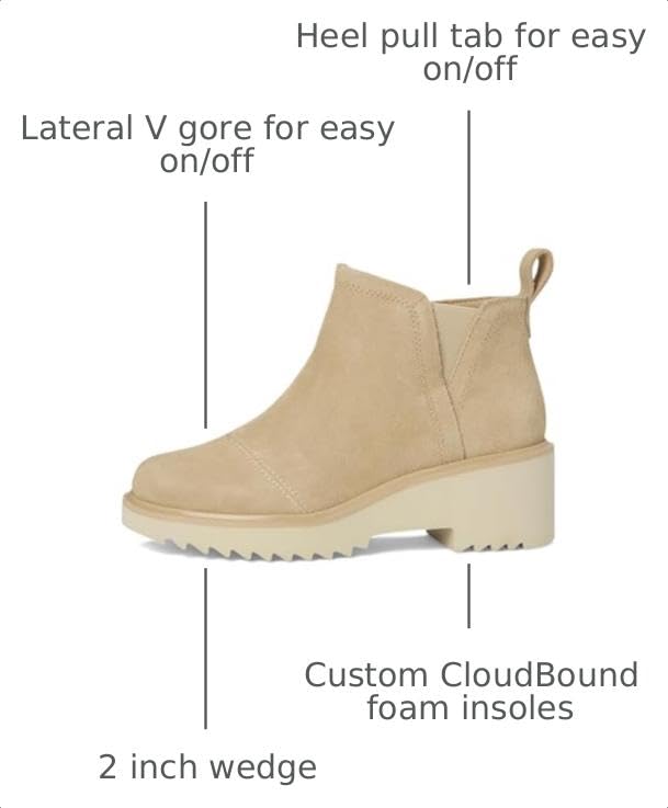 Image of TOMS Women's Maude Wedge Boot, Leather Upper, OrthoLite Insole, Side Zip, Lightweight, Oatmeal Wide Width Suede, 9
