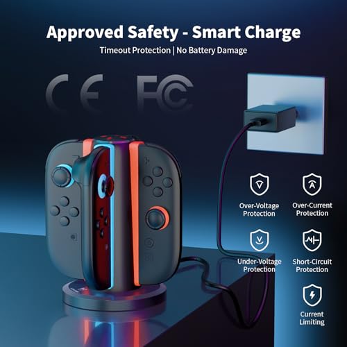 AceGamer 4-In-1 Charging Dock for Nintendo Switch 2 Joy-Con in Any Direction, 4-Port Magnetic Charging Station, Vertical Fast Charging Stand with LED Indication and USB Type-C Charger Cable, Black by AceGamer - Used condition - Image 5