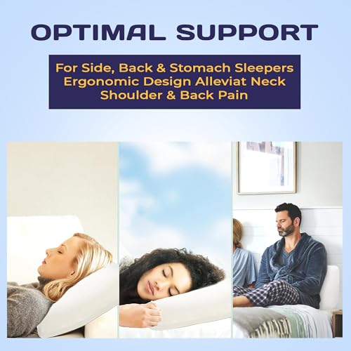 Image of Billebon Memory Foam Pillow, Orthopedic Pillows for Sleeping, Pillow for Neck Pain and Shoulder Pain, with Cover, White, Pack of 1