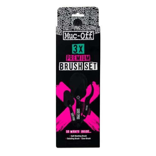 Muc-Off 220 3 Piece Premium Brush Kit - Includes 3 Bike Cleaning Brushes With Durable Nylon Bristles And Ergonomic Rubberised Handles To Minimise Impact