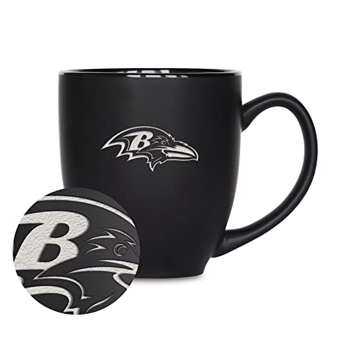 Image of Rico Industries NFL Football 15oz Personalized Laser Engraved Matte Black Ceramic Bistro Mug - For Hot or Cold Drinks