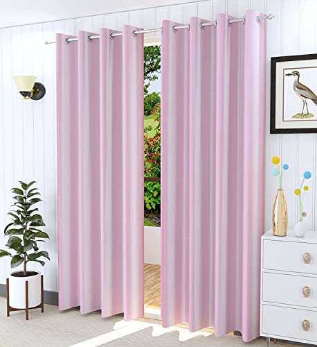 Image of Curtains 9 Feet Long for Living Room - Long Door Curtains Set 1 Pcs Panel, Solid Parda for Home Decor & Office Light Pink Colour 9 feet (48 x 108 Inch) - 1 Pcs