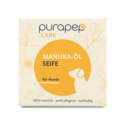 purapep Care Manuka-Öl Hundeseife – Natürliche Reinigung für glänzendes, kuscheliges Fell – Mit Manuka-Öl, Kokos-Öl & Oliven-Öl – Unterstützt empfindliche Haut und lindert Juckreiz – sehr ergiebig!