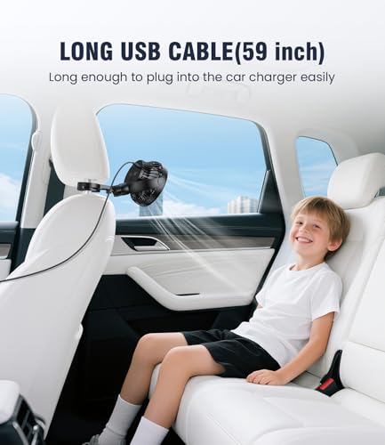 Image of LEMOISTAR Battery Operated USB Car Fan, Electric Cooling Fan, 4 Speed,360 Degree Rotatable Backseat,5V Cooling Air Small Personal for Car, Rear Seat Passenger Dog