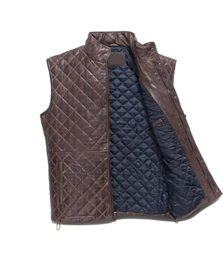 Image of Mens Lamsbkin Leather Vest, Quilted Leather Vest Men, Lambskin Leather Quilted vest, Diamond Quilted Leather Vest Men