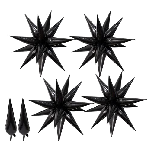 Maylai 50 Pcs Large Black Star Balloons Big Metallic Explosion Star 40 " Foil Balloons 12 Point Star Balloons Starburst Cone Mylar Balloons Spike Balloons for Birthday Christmas Party Decoration