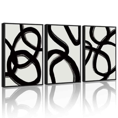 KUVIOKE Black and White Abstract Framed Wall Art Ink Wash