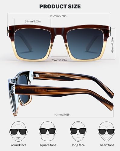 Image of Joopin Acetate Square Sunglasses Men Polarized UV400 Protection Trendy Oversized Sun Glasses Retro Shades Women