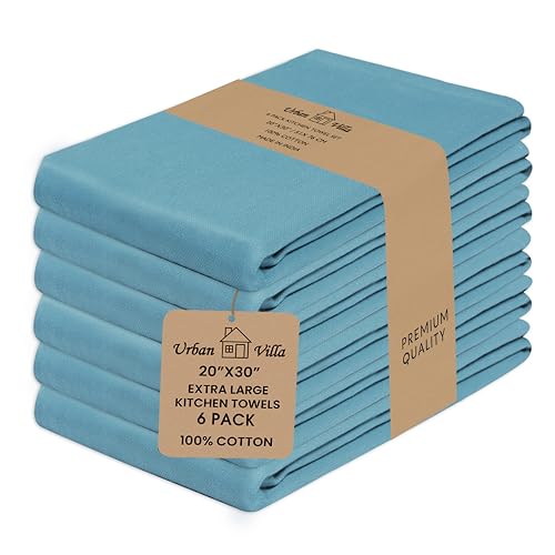 Urban Villa Kitchen Towels Premium Quality 100% Cotton Solid Kitchen Towels Set of 6 Ultra Soft Size 20X30 Inches Teal Color Kitchen Towel Highly Absorbent KitchenTowels