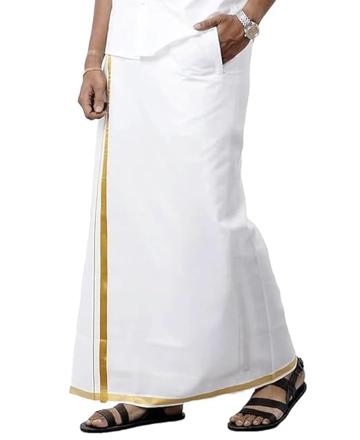 Image of Chandrakala South indian Velcro Lungi with pocket for Mens, White,Free Size (MK111WHI)