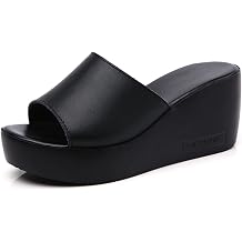 Maylrvjv Wedge Platform Womens Sandals Comfortable Open Toe Slip On Flat Slides, 2.75Inch Casual Summer Sandals for Women,Black