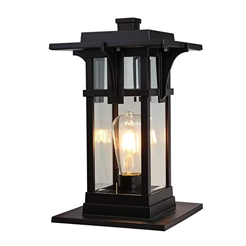 DULG Vintage Industrial Outdoor Black Finish Post Light Rectangular Aluminum Waterproof Courtyard Lawn Light Clear Glass Lantern Villa Exterior Garden Postal Light Path Pillar Lamp Hard Wiring E27