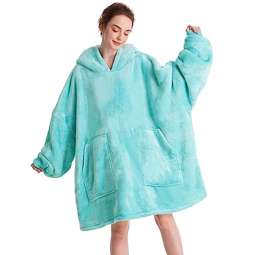 Aemicion Sherpa Wearable Blanket Hoodie for Adults in Teal