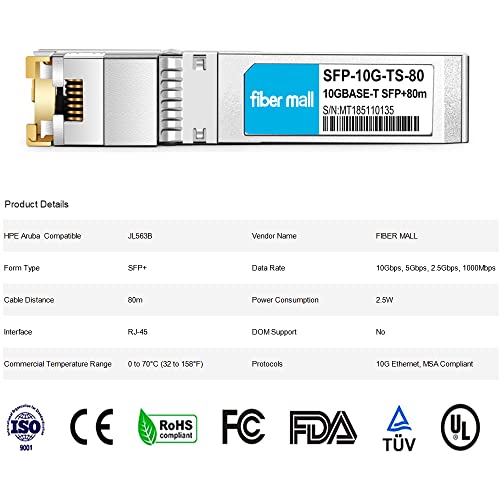 Image of 10G SFP+ to RJ45 80m for HPE Aruba JL563B Compatible 10GBASE-T SFP+ Copper RJ-45 80m Transceiver Module