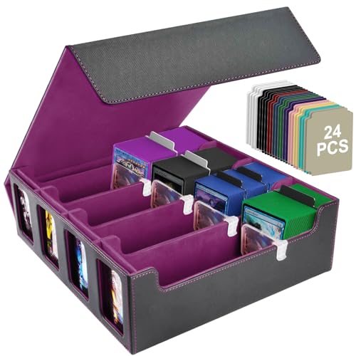Aolso - Aolso Boîte de rangement pour cartes à collectionner avec 24 intercalaires et 4 supports, peut contenir plus de 2 400 cartes pour MTG, TCG, Commander, en cuir synthétique, violet