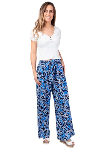 Pantalon jambes larges Melody imprimé floral bleu en tissu fluide