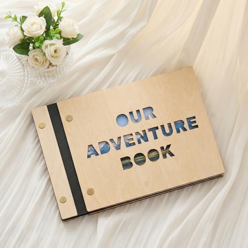 Álbum de Fotos de Madera 'Our Adventure Book' 6,9" × 10", Libro de Recuerdos para Viajes, Boda, Aniversario, Regalo para Pareja o Amigos miniatura 7