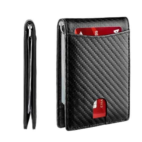 Slim Card Holder Wallet with Quick Access Pocket, Black Leather, Minimalist Design