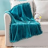 MIULEE Fleece Baby Blanket with Pompom Tassel for Boys, Girls, Kids, Infant, Newborn Soft Flannel Cozy Teal Throw Blanket Fuzzy Plush Warm Boho Decor for Crib Stroller Nap 30'x40' Turquoise Blue