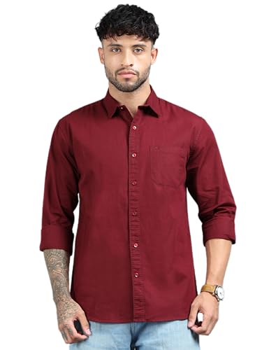 Image of Men Slim Fit Solid Spread Collar Casual Shirt