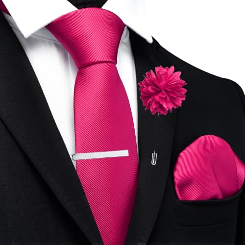 Image of Branduce 3.15 inch(8cm) Solid Formal Tie and Pocket Square Plain Necktie Lapel Pin and Tie Clip Set for Men