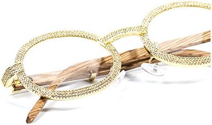 Men's Gold Plated Retro 2 Row Cz Vintage Hip Hop Wood Grain Eyewear Glasses
