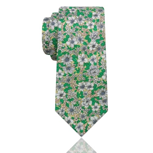 Image of Luckyvestir Mens Ties, Sage /Dusty Blue /Pink Floral Ties for Men, 2.76 inch Cotton Flower Necktie for Wedding /Groomsmen /Party